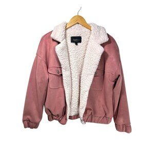Sweet Rain Jacket Oversized Fuzzy Poplin Mauve Pink Jacket L Cozycore Winter Y2K